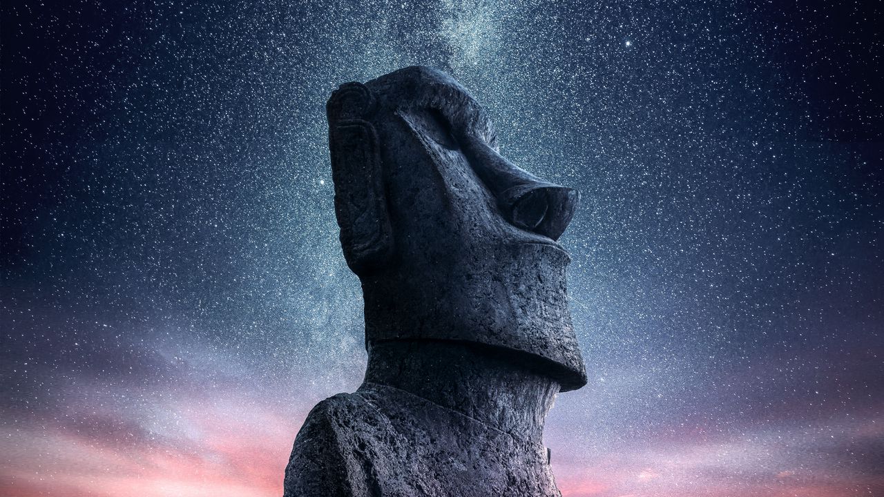 Wallpaper moai, statue, idol, easter island, starry sky