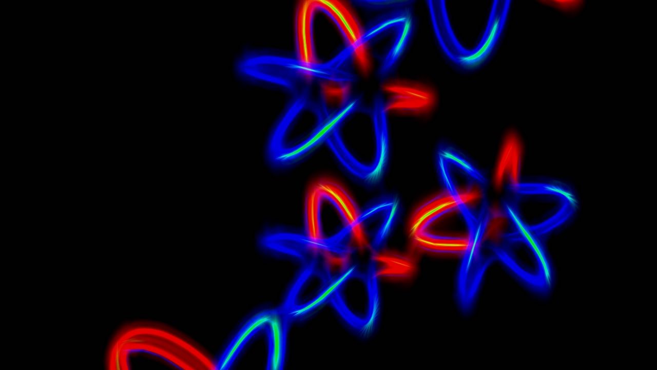 Wallpaper molecules, atoms, neon, compounds, blue, red