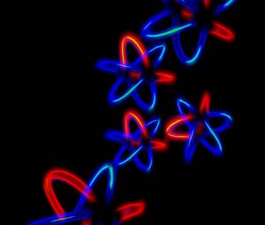 Preview wallpaper molecules, atoms, neon, compounds, blue, red