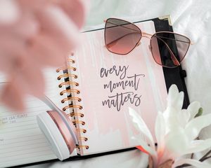 Preview wallpaper moment, phrase, words, inscription, note, glasses, flowers