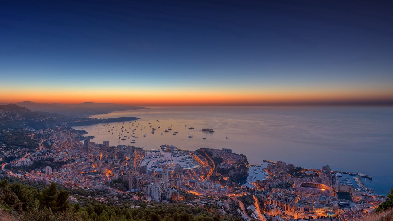 Wallpaper monaco, city, view from the top, sky