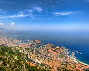 Preview wallpaper monaco, monte carlo, sky, sea, space, landscape, skyline, harbor, nature