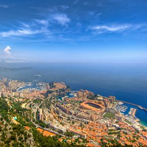 Preview wallpaper monaco, monte carlo, sky, sea, space, landscape, skyline, harbor, nature