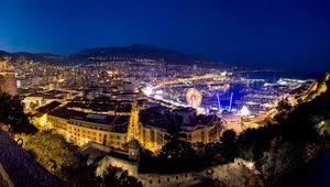 Preview wallpaper monaco, night, home, port, boats, mountains