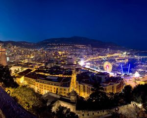 Preview wallpaper monaco, night, home, port, boats, mountains