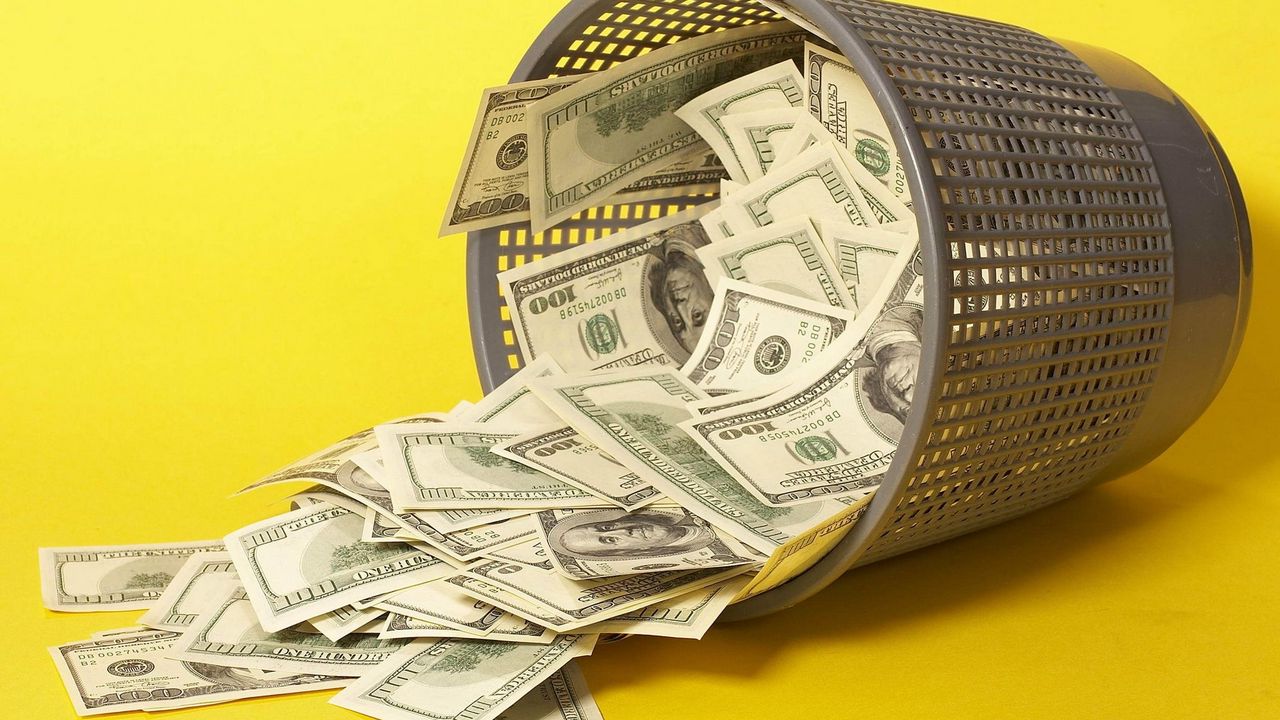 Wallpaper money, bucket, yellow, debris