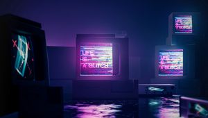 Preview wallpaper monitor, glow, glitch, darkness, reflection