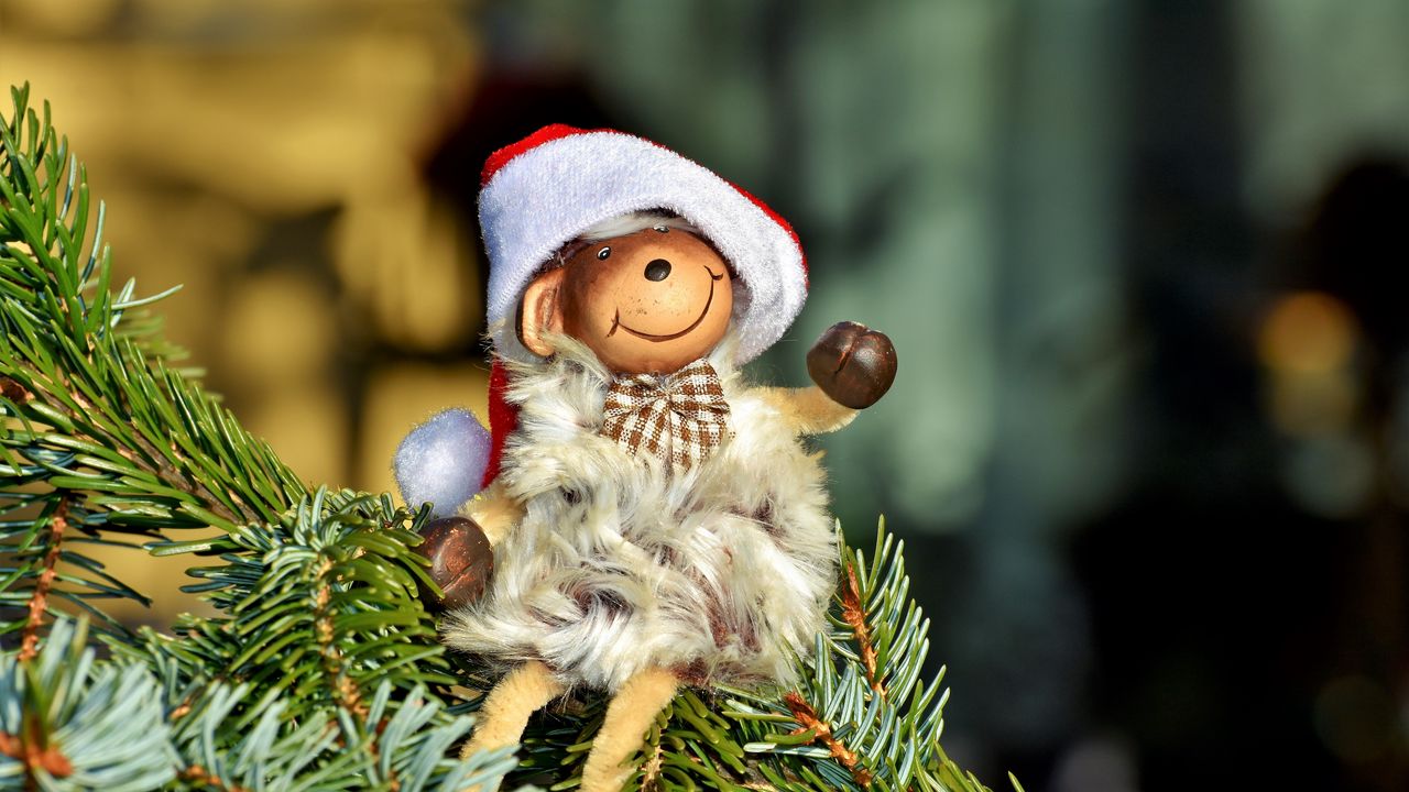 Wallpaper monkey, new year, fir, toy