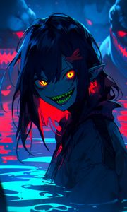 Preview wallpaper monster, girl, demon, swamp, anime, art