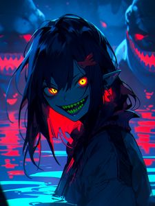 Preview wallpaper monster, girl, demon, swamp, anime, art