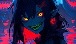 Preview wallpaper monster, girl, demon, swamp, anime, art