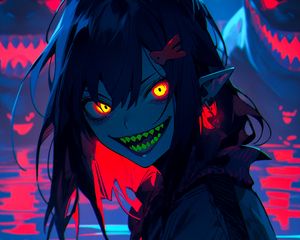 Preview wallpaper monster, girl, demon, swamp, anime, art