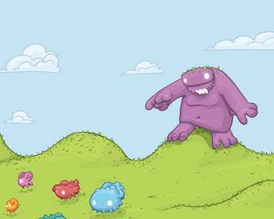 Preview wallpaper monster, grass, colorful, animals, vector