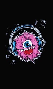 Preview wallpaper monster, headphones, cute, art, protruding tongue