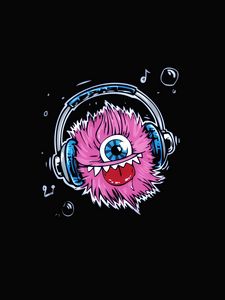 Preview wallpaper monster, headphones, cute, art, protruding tongue