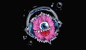 Preview wallpaper monster, headphones, cute, art, protruding tongue