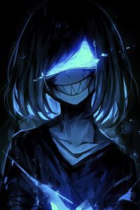 Preview wallpaper monster, smile, teeth, mask, art, anime, blue