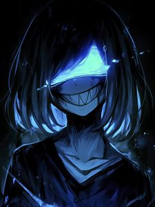 Preview wallpaper monster, smile, teeth, mask, art, anime, blue