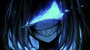 Preview wallpaper monster, smile, teeth, mask, art, anime, blue