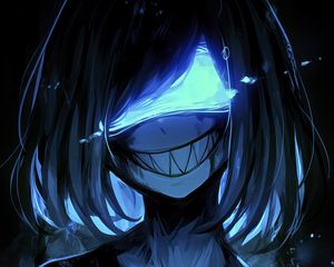 Preview wallpaper monster, smile, teeth, mask, art, anime, blue