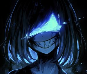 Preview wallpaper monster, smile, teeth, mask, art, anime, blue