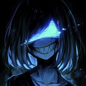 Preview wallpaper monster, smile, teeth, mask, art, anime, blue