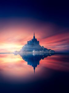 Preview wallpaper mont-saint-michel, france, island, castle, sunset