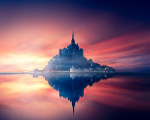 Preview wallpaper mont-saint-michel, france, island, castle, sunset