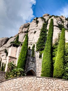 Preview wallpaper montserrat, catalonia, spain, trees