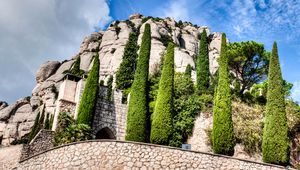 Preview wallpaper montserrat, catalonia, spain, trees