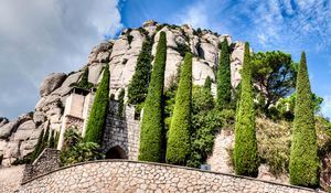 Preview wallpaper montserrat, catalonia, spain, trees