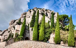 Preview wallpaper montserrat, catalonia, spain, trees