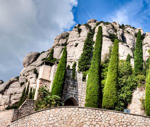 Preview wallpaper montserrat, catalonia, spain, trees