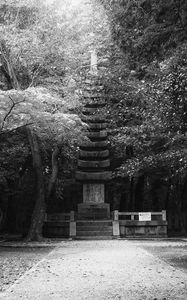 Preview wallpaper monument, statue, trees, park, bw