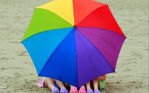 Preview wallpaper mood, children, child, girl, legs, shoes, beach, summer, nature, umbrella, color