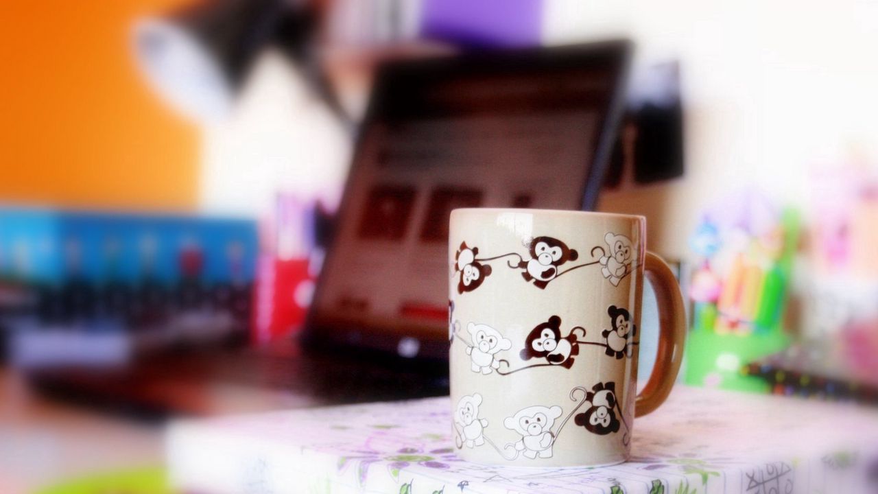 Wallpaper mood, cup, mug, bright, monkeys, apes, drawing