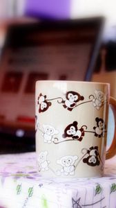 Preview wallpaper mood, cup, mug, bright, monkeys, apes, drawing