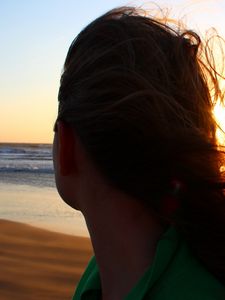 Preview wallpaper mood, girl, hair, wind, sunset