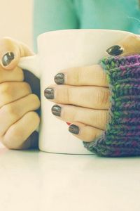 Preview wallpaper mood, girl, mug, nail, nails, sweater, knitted