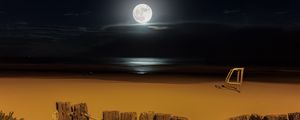 Preview wallpaper moon, beach, fence, sea, night