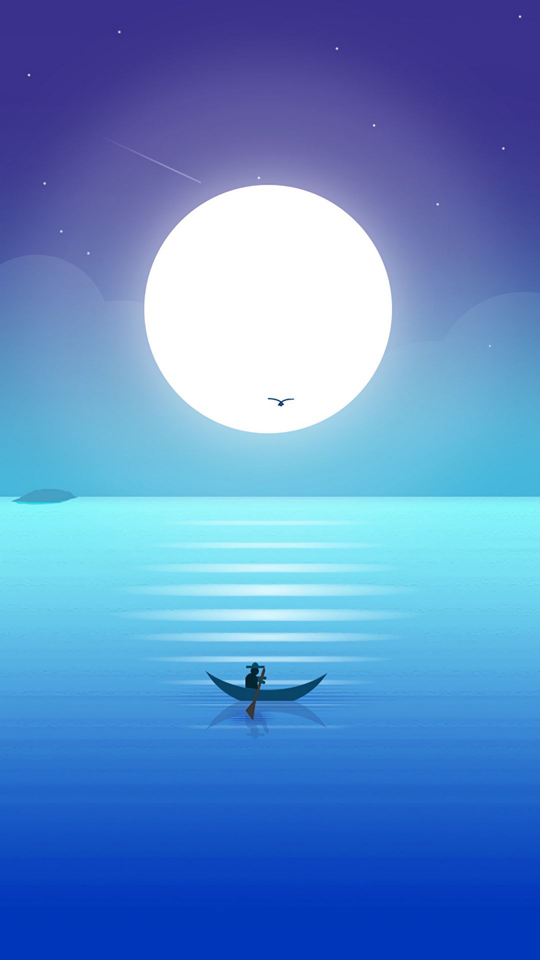 Download wallpaper 1080x1920 moon, boat, fisherman, horizon, art ...