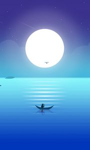 Preview wallpaper moon, boat, fisherman, horizon, art