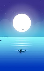 Preview wallpaper moon, boat, fisherman, horizon, art