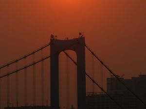 Preview wallpaper moon, bridge, silhouette, dark