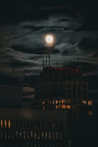 Preview wallpaper moon, building, lights, night, dark