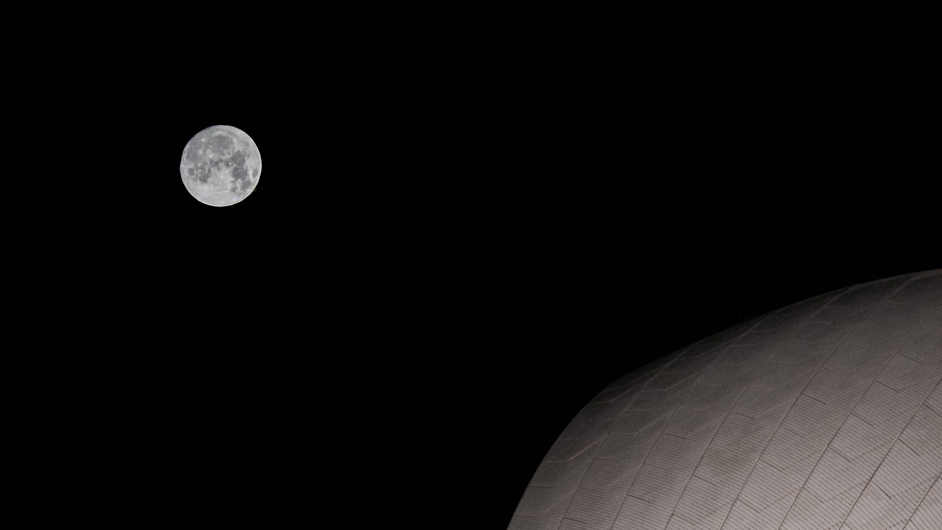 Download wallpaper 1920x1080 moon, building, night, full moon ...