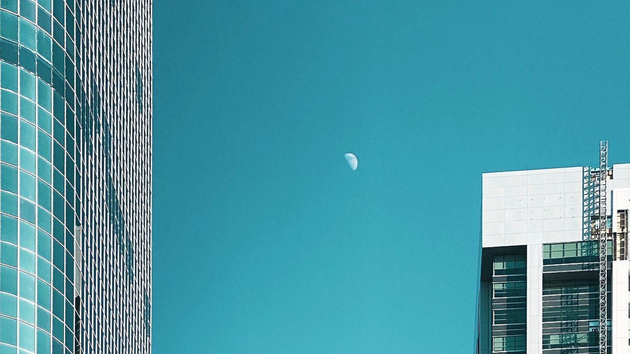 Wallpaper moon, buildings, city, facade, architecture