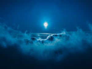 Preview wallpaper moon, clouds, blue, light, sky