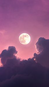 Preview wallpaper moon, clouds, dusk, sunset