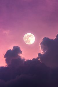 Preview wallpaper moon, clouds, dusk, sunset